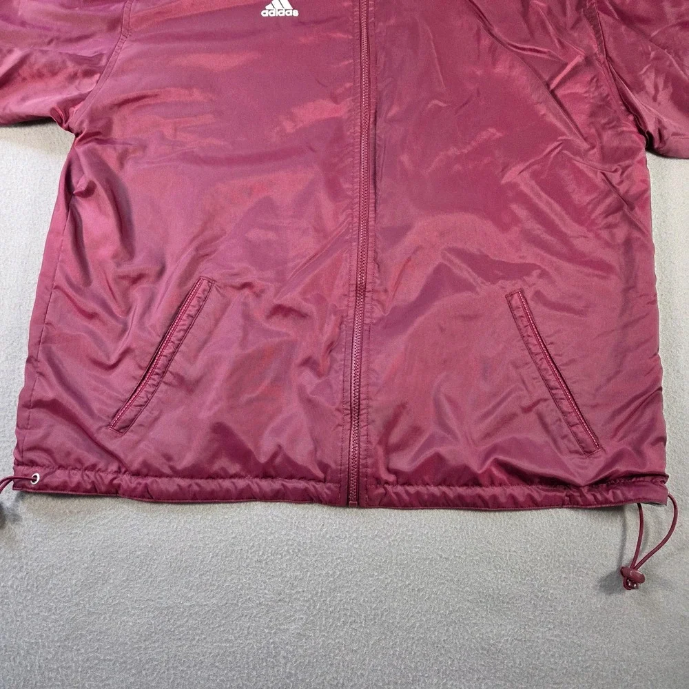 Vintage Adidas Jacket Mens Large Maroon Hooded Full Zip Striped Team Lined 90s